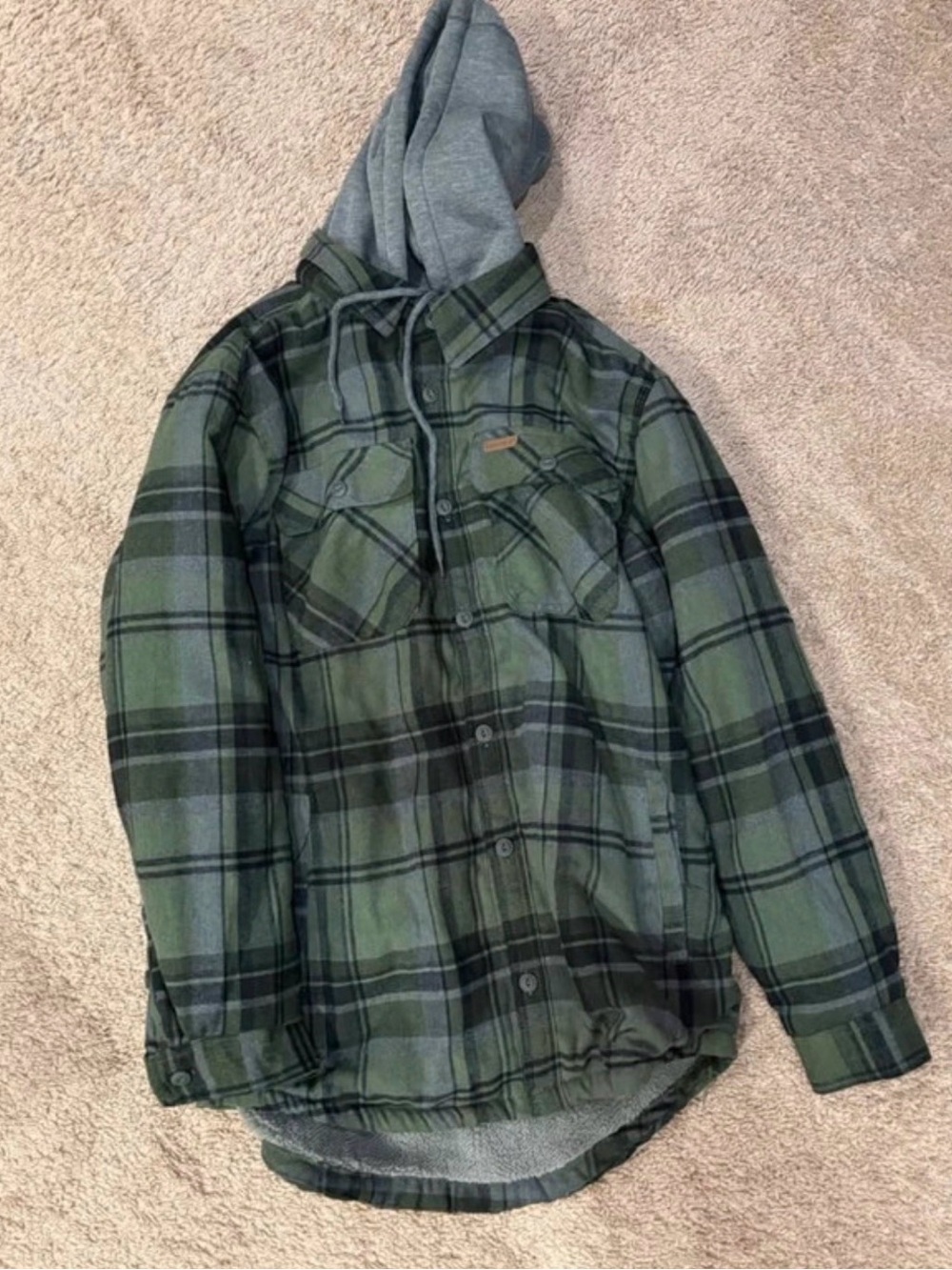 SMITH Green and Gray Plaid Hooded Shirt Jacket